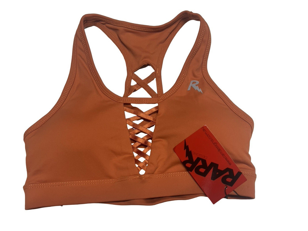 Rarr Designs Sports Bra SZ M Orange Crossback Pole Dance Fitness Festival NWT